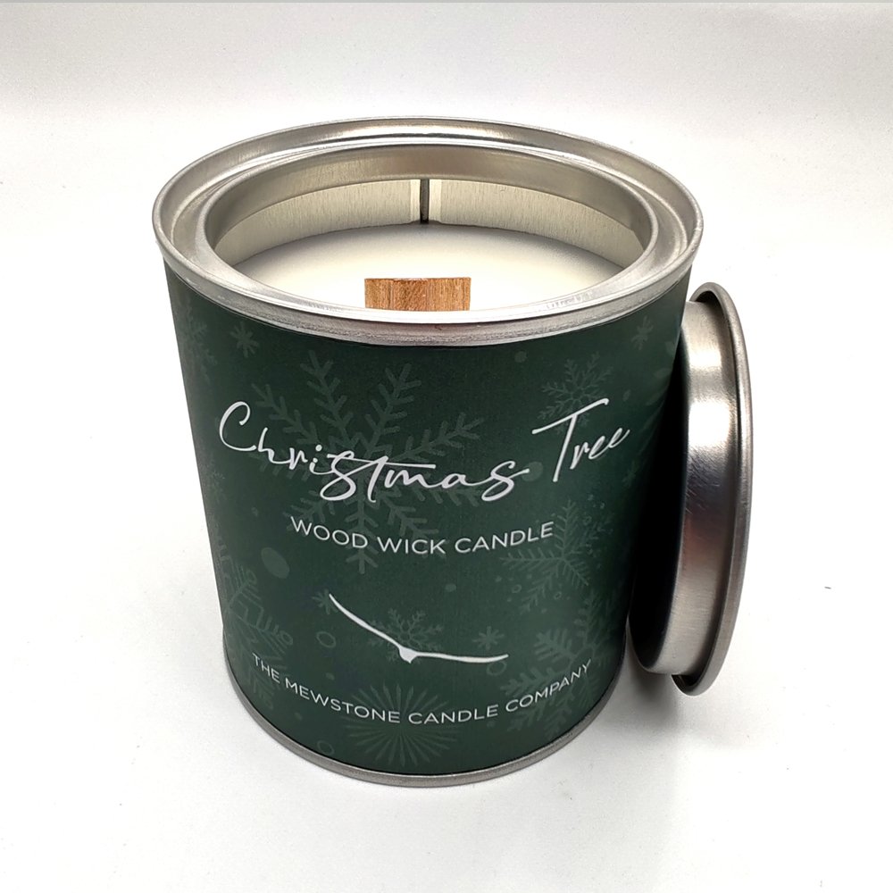 Christmas Tree Wood Wick Candle - The Mewstone Candle Co