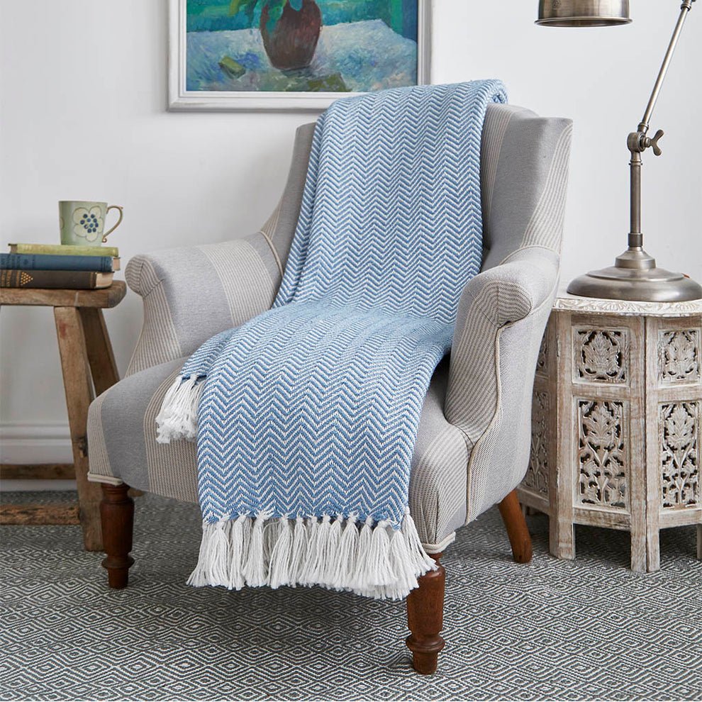 Weaver Green Cobalt Herringbone Blanket - The Mewstone Candle Co