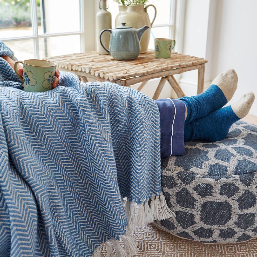 Weaver Green Cobalt Herringbone Blanket - The Mewstone Candle Co