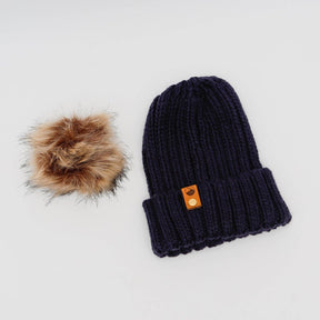 Mewstone Chunky Pom Pom Beanie Hat in Navy - The Mewstone Candle Co