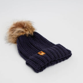 Mewstone Chunky Pom Pom Beanie Hat in Navy - The Mewstone Candle Co