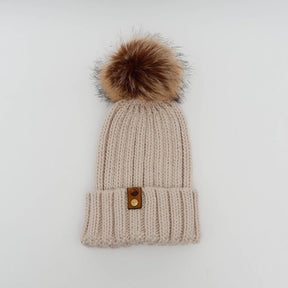 Mewstone Chunky Pom Pom Beanie Hat in Oatmeal - The Mewstone Candle Co